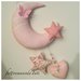 Fiocco nascita in cotone rosa a forma di luna con cuore e stelle