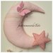 Fiocco nascita in cotone rosa a forma di luna con cuore e stelle