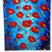 Quadro dipinto a mano raffigurante fiori rossi su sfondo blu
