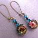 Japanese style dangle earrings with flower and Swarovski crystal