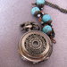 Filigree vintage watch locket necklace with turquoise stone and Swarovski big crystals