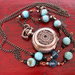 Filigree vintage watch locket necklace with turquoise stone and Swarovski big crystals