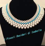 Collana di perle turchese e bianca