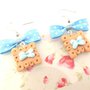 PAIO ORECCHINI FIMO  - BISCOTTINI con fiocchetto azzurro - dimensione classica - stile kawaii - idea regalo 