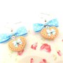 PAIO ORECCHINI FIMO  - BISCOTTINI con fiocchetto azzurro - dimensione a cuore  - stile kawaii - idea regalo 