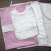 Set asilo 4 pezzi da ricamare tovaglietta bavaglino asciugamani sacca rosa