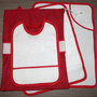 Set asilo 4 pezzi da ricamare tovaglietta bavaglino asciugamani sacca rosso