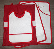Set asilo 4 pezzi da ricamare tovaglietta bavaglino asciugamani sacca rosso