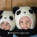 Berretto panda in pura lana merino superwash fatto a mano taglia 6 mesi