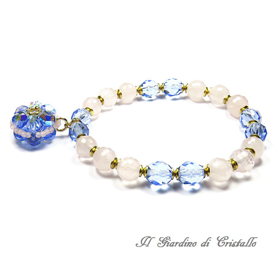 MILAKOO Bracciale Con Cristalli E Farfalla - Quarzo Rosa, Turchese O Ametista, Pietre Naturali 8mm