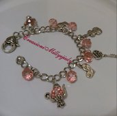 Bracciale bigiotteria catena con maglie color argento e pietre in mezzo cristallo in rosa