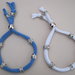 Bracciale in fettuccia tubolare di recupero con distanziatori in metallo nichel free a forma di gufi, regolabile, azzurro