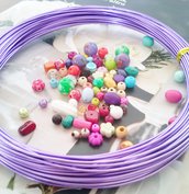 1 METRO filo alluminio color lilla +OMAGGIO  30 perle acriliche - hobby creativi - wire -