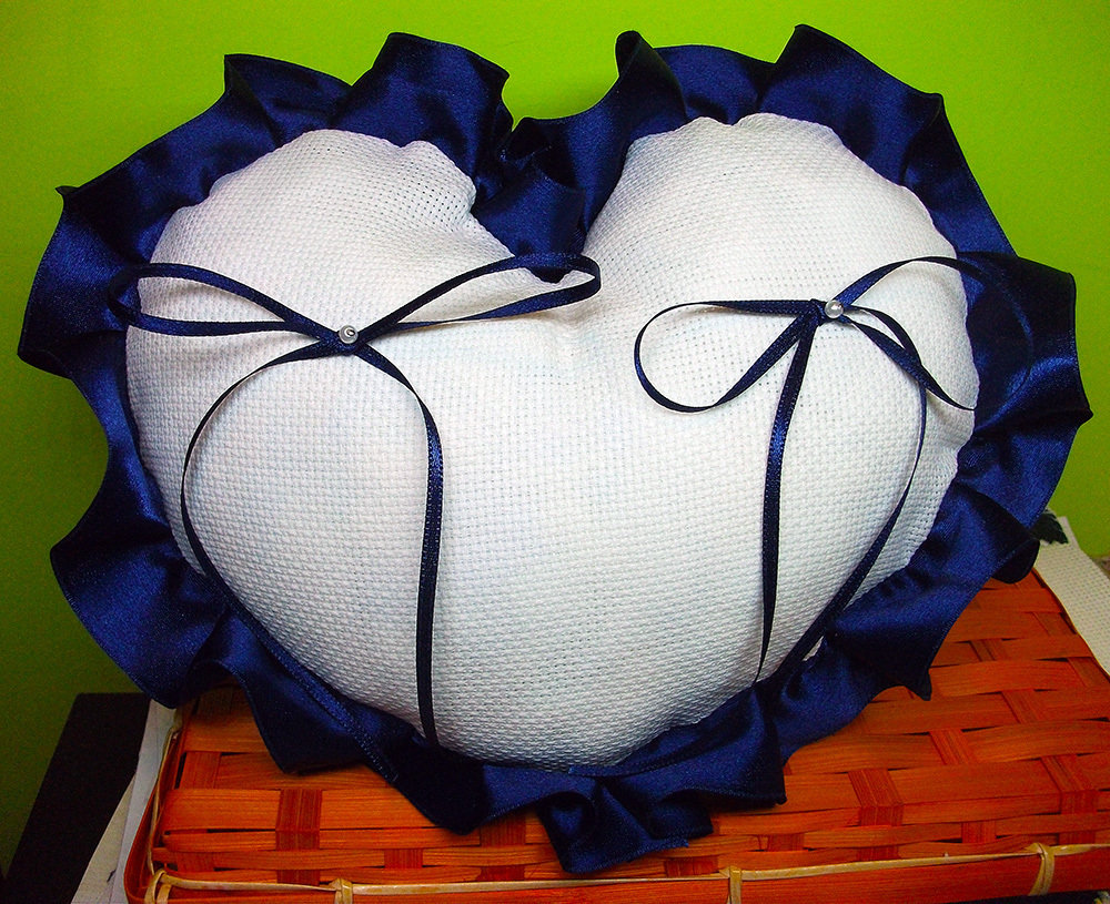 Cuscino Cuore Cuscino Portafedi Nuziali Da Ricamare A Punto Croce, Cuore Bianco In Tela Aida Per Matrimonio, Cuscinetto Per Anelli Da Ricamare Cuscino A Cuore - 7