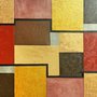 Quadro moderno, Dipinto ad olio, geometrico, contemporaneo, astratto, cubo, quadrati, con colori iridescenti, oro, linee