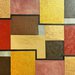 Quadro moderno, Dipinto ad olio, geometrico, contemporaneo, astratto, cubo, quadrati, con colori iridescenti, oro, linee