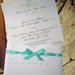 partecipazione romantica in pizzo bianco con bigliettino coordinato incluso e nastri verde tiffany
