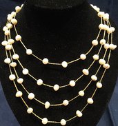 Collana di perle di fiume naturali e filo color oro o argento