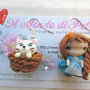 Orecchini Doll Campagnola con Gattino in Fimo Kawaii