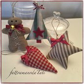 Decorazioni natalizie C in cotone,   gingerbread, stella,albero e cuore imbottiti 