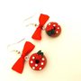 JUST XMAS - PAIO ORECCHINI con fiocco rosso E DONUTS con AGRIFOGLIO  - fimo - idea regalo natale 