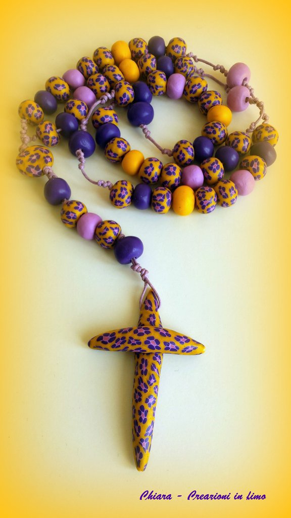 Rosario Cattolico In Pietra Calcarea Nera - Fatto A Mano Con Croce Retrò, 57cm - Foto 11