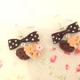 Novita FIMO - KAWAII - PAIO ORECCHINI con BISCOTTINI  a cuore DOPPI  KAWAII con fiocco marrone  - idea regalo