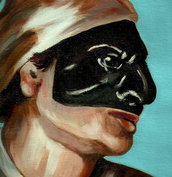 Dipinto maschera di Pulcinella olio su tela ovale 