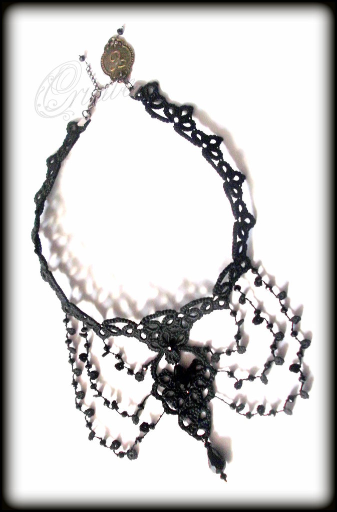 Collana Gotica Lolita In Pizzo Nero E Strass, Con Ciondolo A Cuore E Catena Regolabile, Gioiello Vittoriano Steampunk