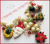 Collana Natale 2015 "Babbo Natale, ghirlanda, omino di neve, stella di Natale" fimo cernit kawaii idea regalo bijoux natalizi donna bambina 