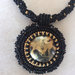 collana di perline, nero, oro, cabochon nero e oro, bead embroidery