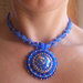 Collana di perline con pendente, cabochon, blu