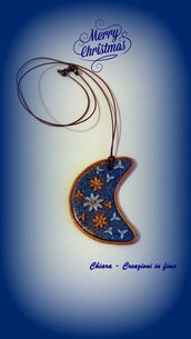 Addobbo natalizio con luna blu e oro lavorata in rilievo Idee regalo Natale
