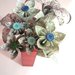 Set di fiori di carta, OrigaMI, color verde e azzurro