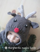 Berretto renna in pura lana merino superwash fatto a mano - idea regalo Natale!
