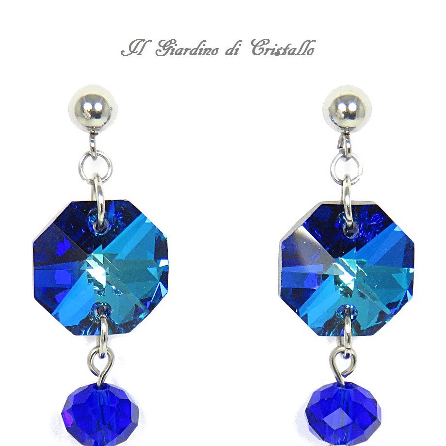 Orecchini pendenti in madreperla e cristalli blu - Gioielli - Orecc