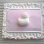 cornici shabby chic in gesso bianco antichizzate con pattern a pois e paperetta