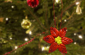 Decorazione stella natale rossa con brillantini per l'albero di natale modellata a mano in porcellana fredda