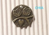 1 charm gufetti con cuore bronzo 18mm