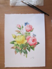 Acquerello su carta - Bouquet di rose