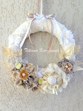 Corona decorativa, burlap, fiori di stoffa, decor per Natale, le nozze