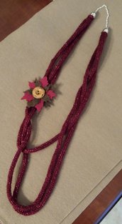 SPEDIZIONE GRATUITA: Collana a Tricotin, con fiore in Feltro e Pannolenci