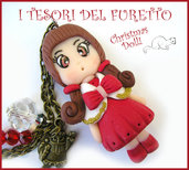 Collana Natale 2015 " Christmas Doll " Polly abito rosso mantellina bianca e fiocco rosso fimo cernit premo idea regalo per lei donna ragazza bambina kawaii
