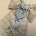 INSERZIONE RISERVATA PER EMANUELA Fiocco nascita in cotone scozzese azzurro con 5 cuori imbottiti 
