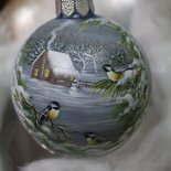 Sfera di Natale dipinta a mano - Neve e uccellino