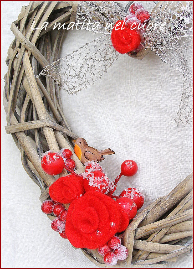 Milisten - Ghirlanda in rattan, 20 cm, a forma di cuore, in rattan, fai