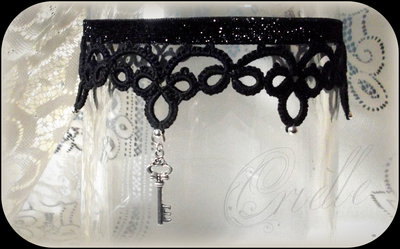 Collana Girocollo Gotica In Pizzo E Cristalli Neri Con Nappe - Gioiello Regolabile Per Donne - Accessorio Da Festa E Serate