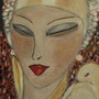 Quadro ad olio rappresentante volto femminile ispirato all'art deco anni 20/30 "femme fatale"