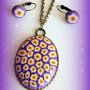 Parure con ciondolo e orecchini eleganti in fimo handmade viola giallo idee regalo donna