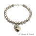 Bracciale perle platino cuore cristallo Swarovski greige argento 925 fatto a mano - Primula